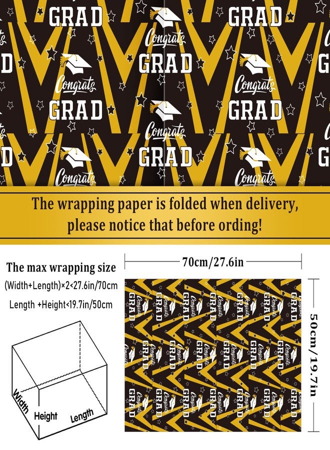 وولاين ورق تغليف هدايا التخرج من والين، ١٢ ورقة، ورق تغليف هدايا التخرج، ٥ تصاميم، أسود وذهبي، ورق فني مزخرف لحفلات التخرج الجامعية، أعمال يدوية، تغليف الهدايا، ١٩.٧ × ٢٧.٦ بوصة، مطوي بشكل مسطح - Image 2